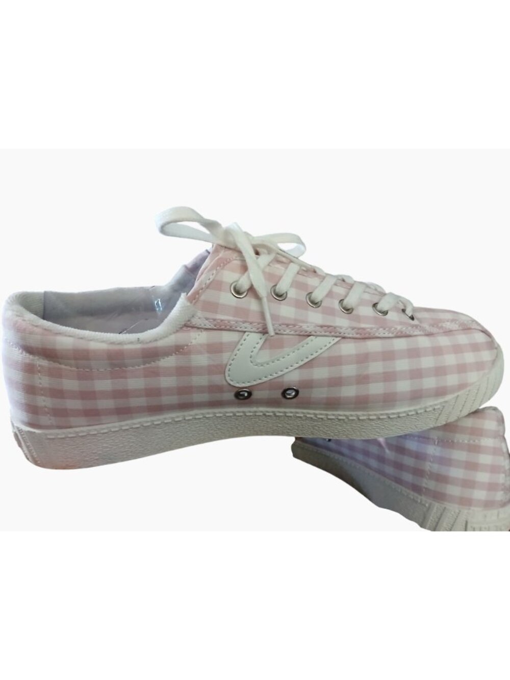 Tretorn Nylite White Pink Gingham Canvas Lace Up Sneakers Women’s Size 11 Shoes - Picture 4 of 8